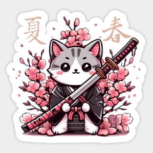 katana cat japanese culture Sticker